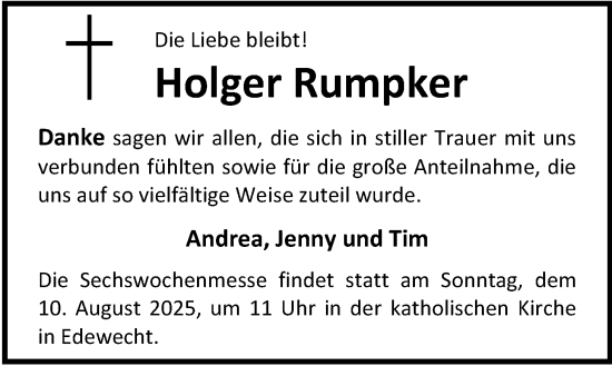 Traueranzeige von Holger Rumpker von Nordwest-Zeitung