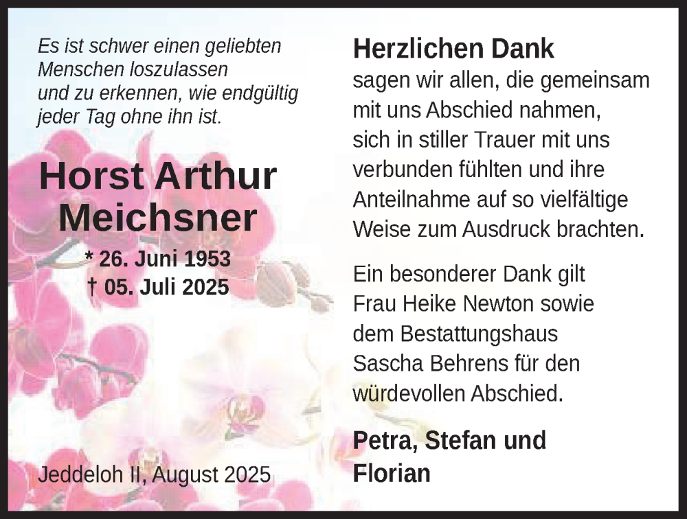  Traueranzeige für Horst Arthur Meichsner vom 23.08.2025 aus Nordwest-Zeitung