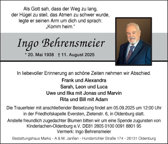 Traueranzeige von Ingo Behrensmeier von Nordwest-Zeitung