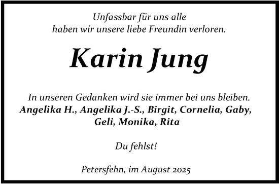 Traueranzeige von Karin Jung von Nordwest-Zeitung