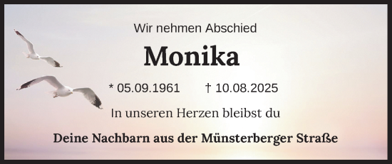 Traueranzeige von Monika Frenzel von Nordwest-Zeitung