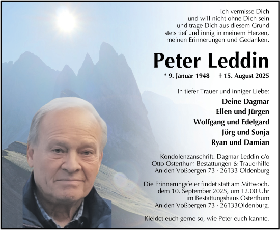 Traueranzeige von Peter Leddin von Nordwest-Zeitung