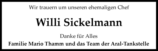 Traueranzeige von Wilhelm Sickelmann von Nordwest-Zeitung