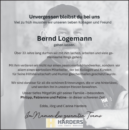 Traueranzeige von Bernd Logemann von Nordwest-Zeitung