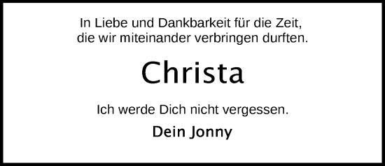 Traueranzeige von Christa Hellbusch von Nordwest-Zeitung