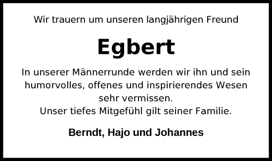 Traueranzeige von Egbert Wingenfeld von Nordwest-Zeitung