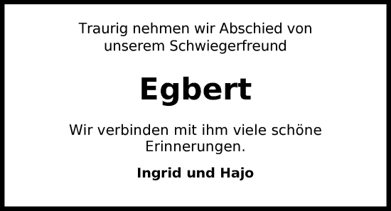 Traueranzeige von Egbert Wingenfeld von Nordwest-Zeitung