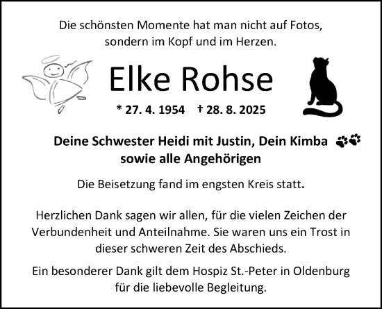 Traueranzeige von Elke Rohse von Nordwest-Zeitung