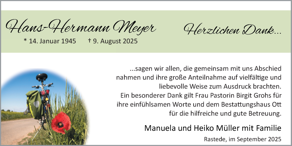  Traueranzeige für Hans-Hermann Meyer vom 13.09.2025 aus Nordwest-Zeitung