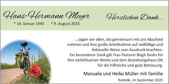 Traueranzeige von Hans-Hermann Meyer von Nordwest-Zeitung