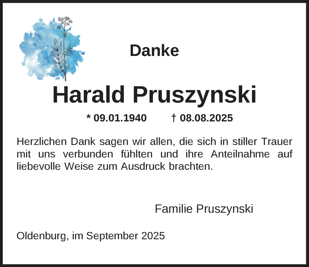  Traueranzeige für Harald Pruszynski vom 24.09.2025 aus Nordwest-Zeitung
