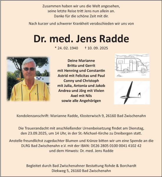 Traueranzeige von Jens Radde von Nordwest-Zeitung