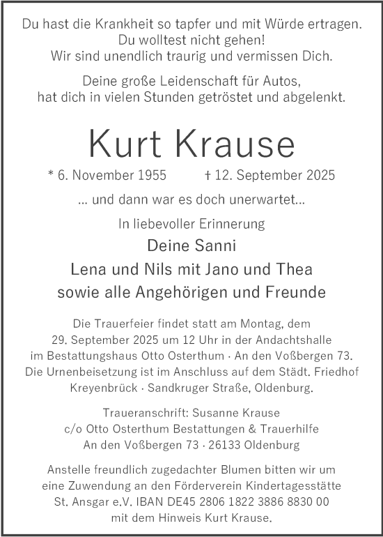Traueranzeige von Kurt Krause von Nordwest-Zeitung