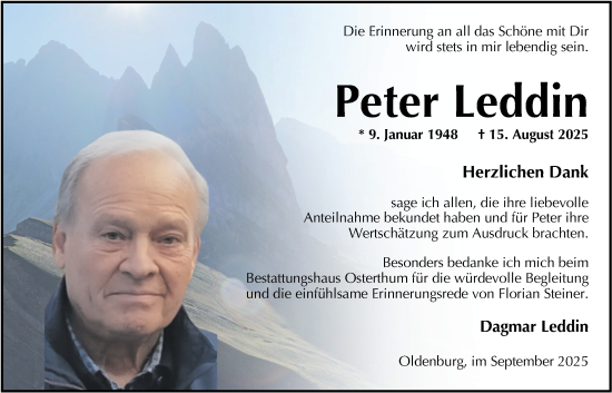 Traueranzeige von Peter Leddin von Nordwest-Zeitung