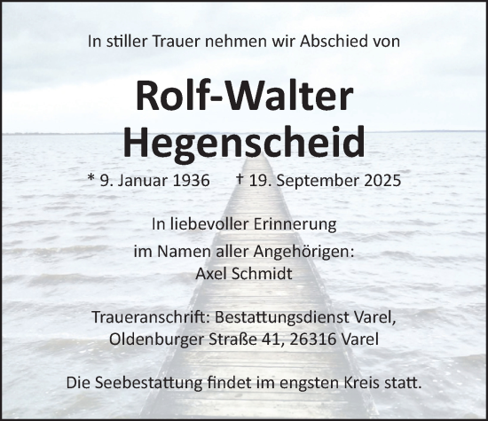 Traueranzeige von Rolf-Walter Hegenscheid von Nordwest-Zeitung