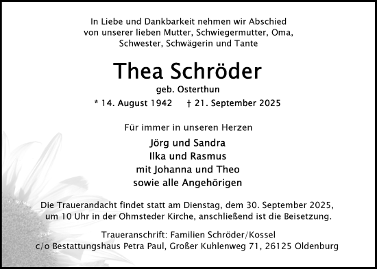 Traueranzeige von Thea Schröder von Nordwest-Zeitung