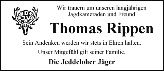 Traueranzeige von Thomas Rippen von Nordwest-Zeitung