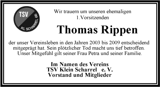 Traueranzeige von Thomas Rippen von Nordwest-Zeitung