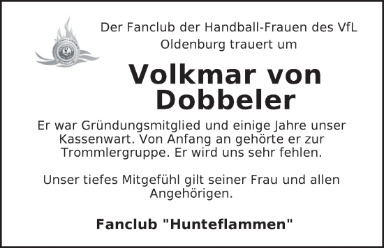 Traueranzeige von Volkmar von Dobbeler von Nordwest-Zeitung