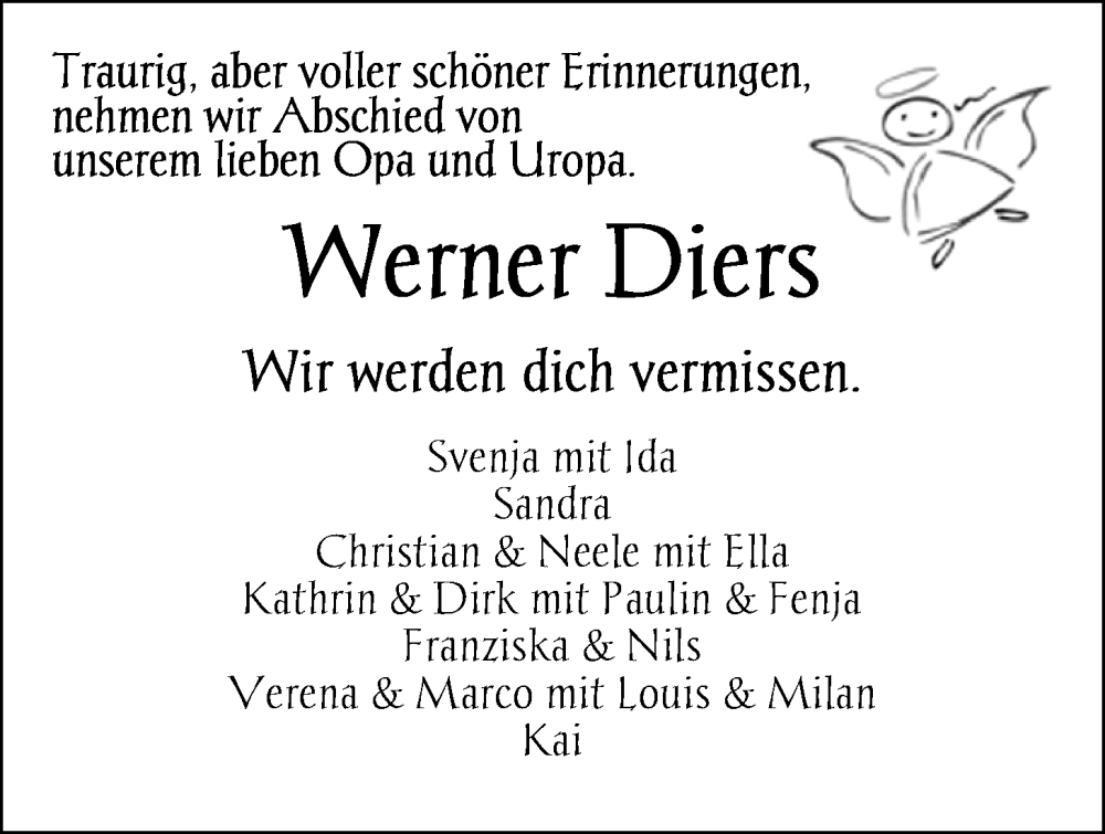  Traueranzeige für Werner Diers vom 20.09.2025 aus Nordwest-Zeitung