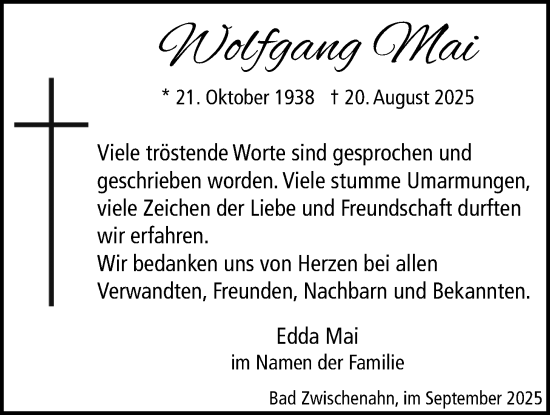 Traueranzeige von Wolfgang Mai von Nordwest-Zeitung