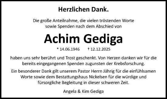 Traueranzeige von Achim Gediga von Nordwest-Zeitung