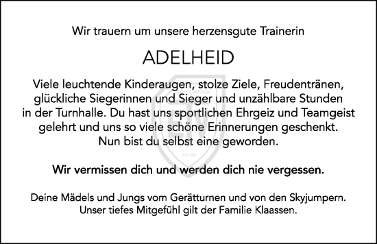 Traueranzeige von Adelheid Klaassen von Emder Zeitung