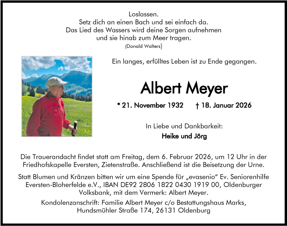  Traueranzeige für Albert Meyer vom 24.01.2026 aus Nordwest-Zeitung