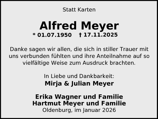 Traueranzeige von Alfred Meyer von Nordwest-Zeitung