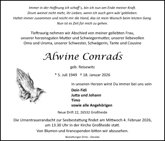 Traueranzeige von Alwine Conrads von Emder Zeitung