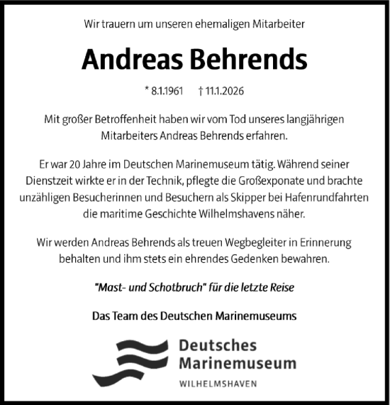 Traueranzeige von Andreas Behrends von WZ/JW/AH