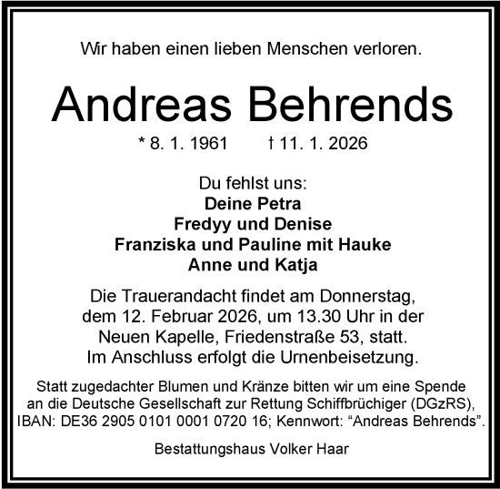 Traueranzeige von Andreas Behrends von WZ/JW/AH