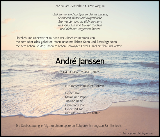 Traueranzeige von André Janssen von Emder Zeitung