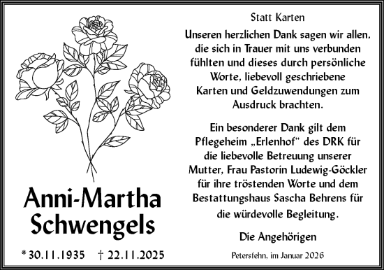 Traueranzeige von Anni-Martha Schwengels von Nordwest-Zeitung