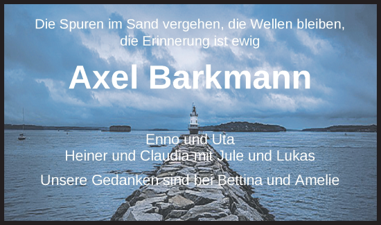 Traueranzeige von Axel Barkmann von Nordwest-Zeitung