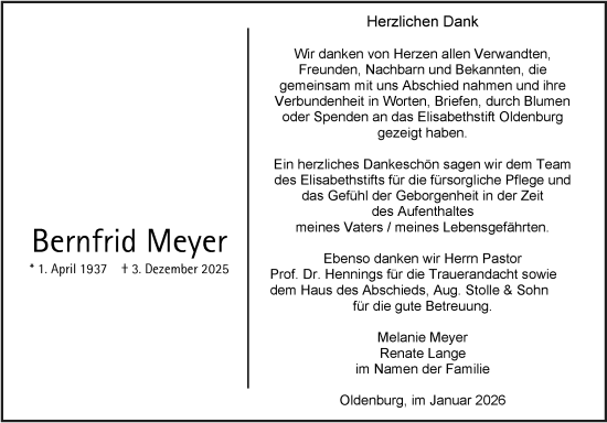 Traueranzeige von Bernfrid Meyer von Nordwest-Zeitung