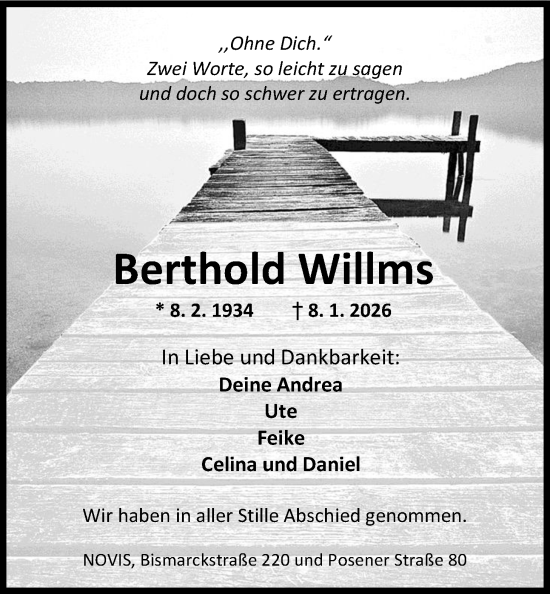 Traueranzeige von Berthold Willms von WZ/JW/AH