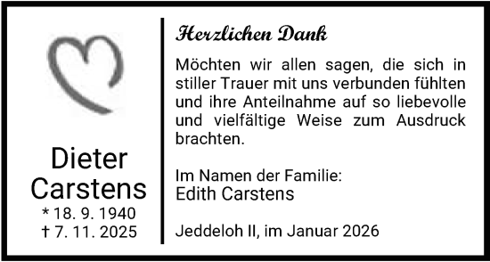 Traueranzeige von Dieter Carstens von Nordwest-Zeitung