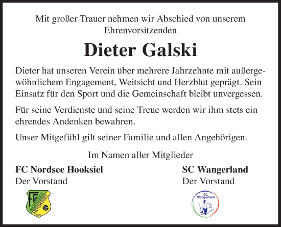 Traueranzeige von Dieter Galski von WZ/JW/AH