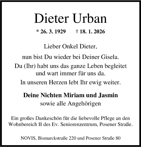 Traueranzeige von Dieter Urban von WZ/JW/AH