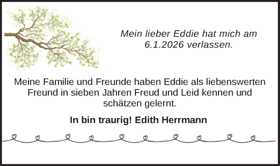 Traueranzeige von Eddie Blös von WZ/JW/AH