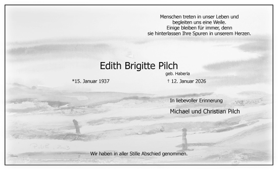 Traueranzeige von Edith Brigitte Pilch von WZ/JW/AH