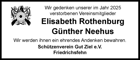 Traueranzeige von Elisabeth Rothenburg von Nordwest-Zeitung