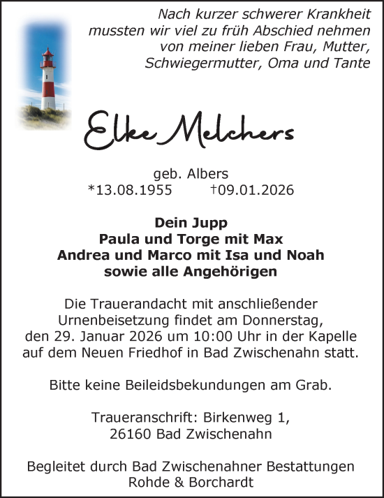 Traueranzeige von Elke Melchers von Nordwest-Zeitung