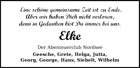 Traueranzeige von Elke Pahlke von WZ/JW/AH