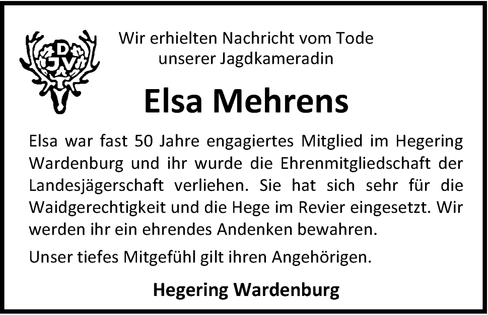  Traueranzeige für Elsa Mehrens vom 15.01.2026 aus Nordwest-Zeitung