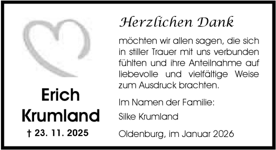 Traueranzeige von Erich Krumland von Nordwest-Zeitung