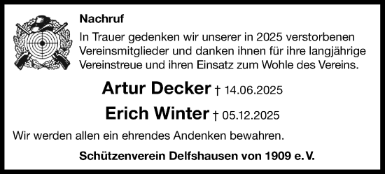 Traueranzeige von Erich Winter von Nordwest-Zeitung
