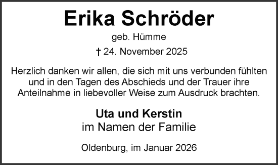 Traueranzeige von Erika Schröder von Nordwest-Zeitung