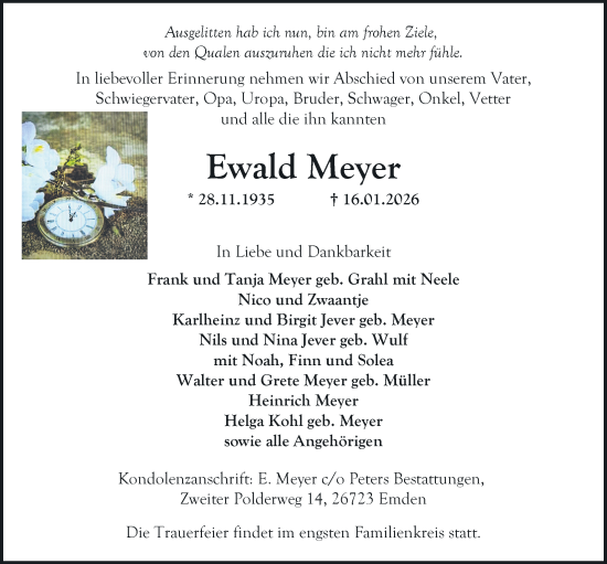 Traueranzeige von Ewald Meyer von Emder Zeitung